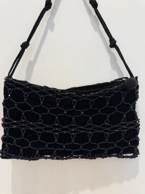 Franchi Vintage Black Beaded Crochet Shoulder Bag